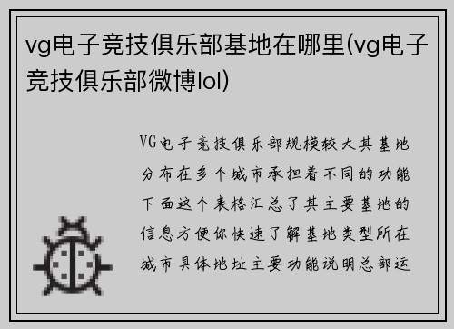 vg电子竞技俱乐部基地在哪里(vg电子竞技俱乐部微博lol)