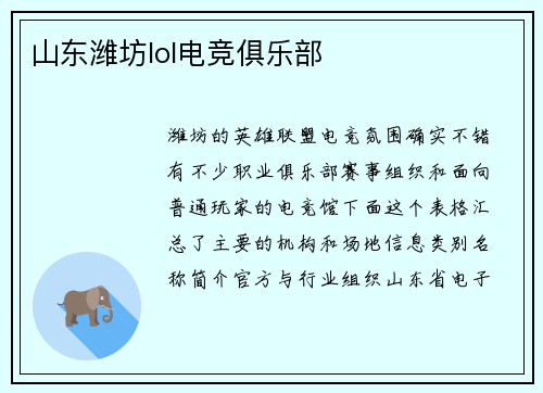 山东潍坊lol电竞俱乐部